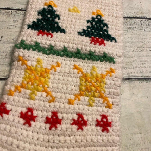 Vintage Christmas snowflake & tree pattern knitted stocking. - Picture 2 of 7